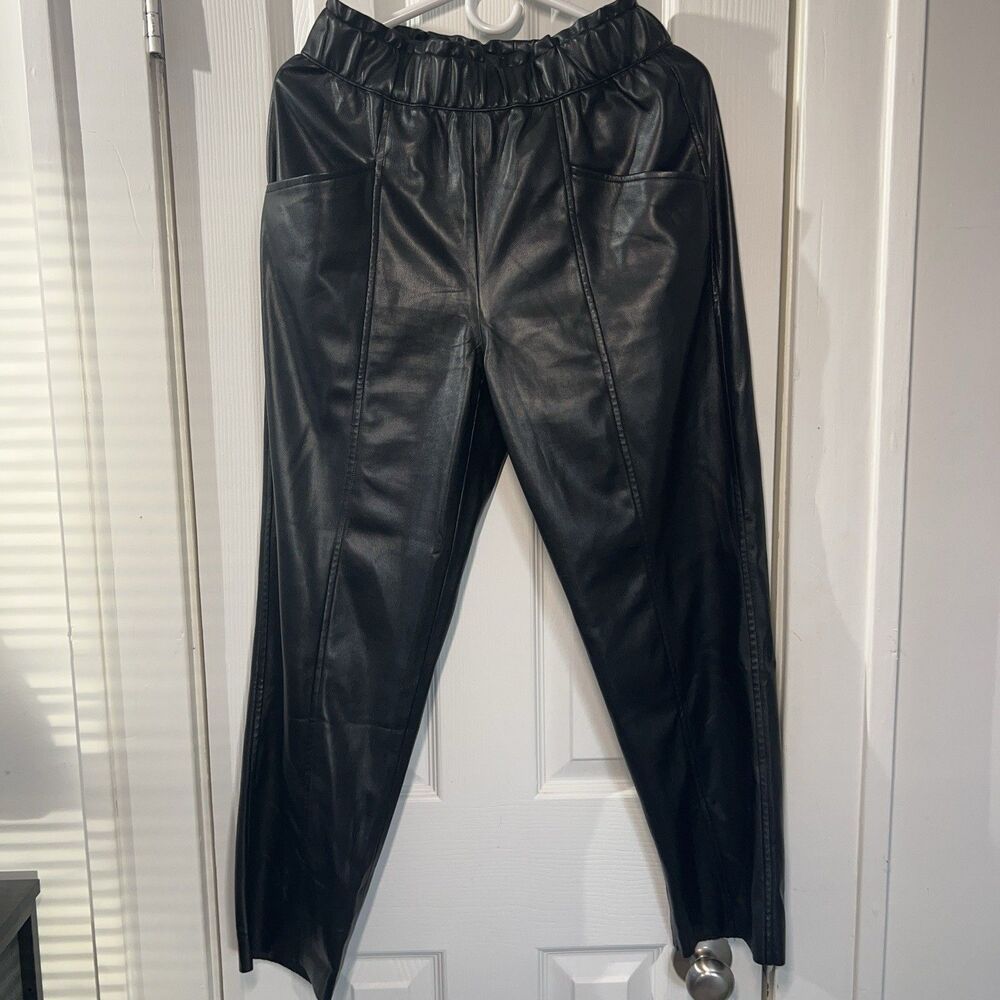 Sundays Vegan Leather Pants Small Black High Rise Straight Leg Faux Leather MINT